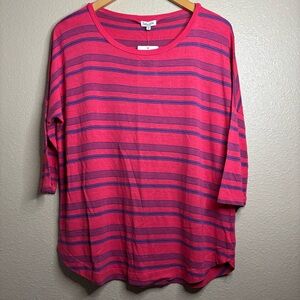 Splendid Pink and Navy Striped 3/4 Sleeve Tee Oversized XS